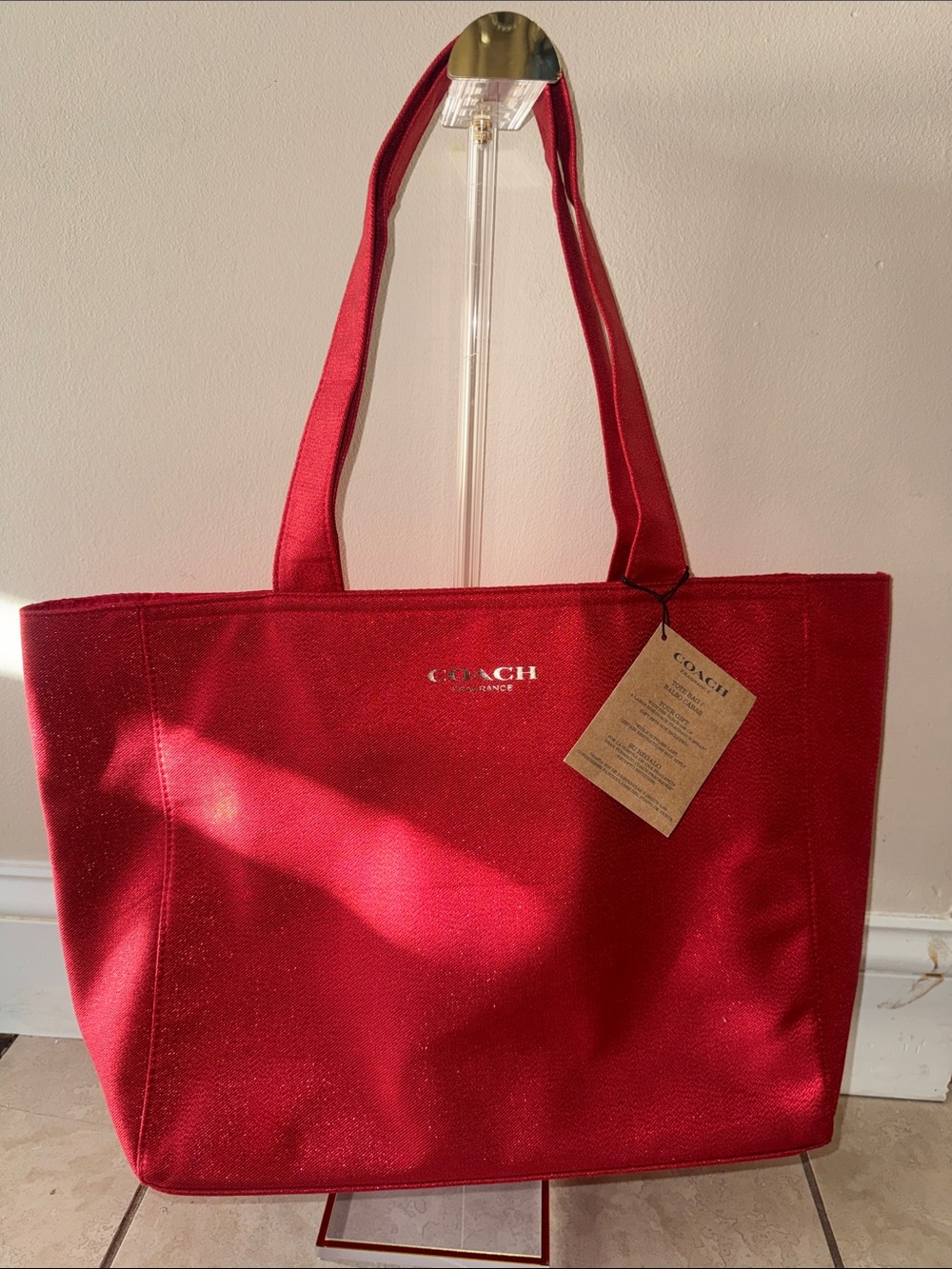 Coach Red Canvas Tote with Logo Accent